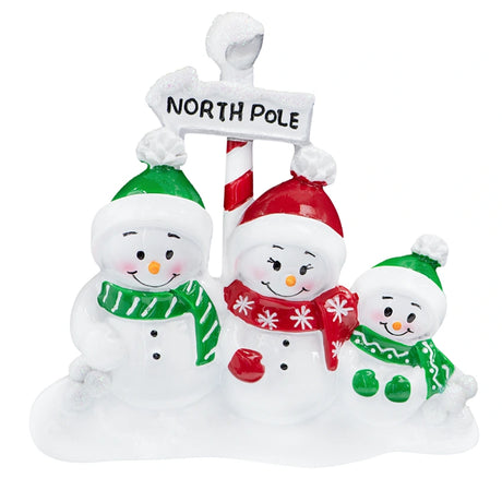 Personalized Snowman Family of 3 Christmas Tree Ornament