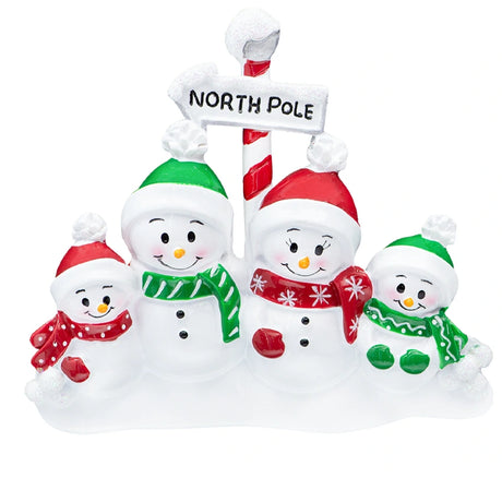 Personalized Snowman Family of 4 Christmas Tree Ornament