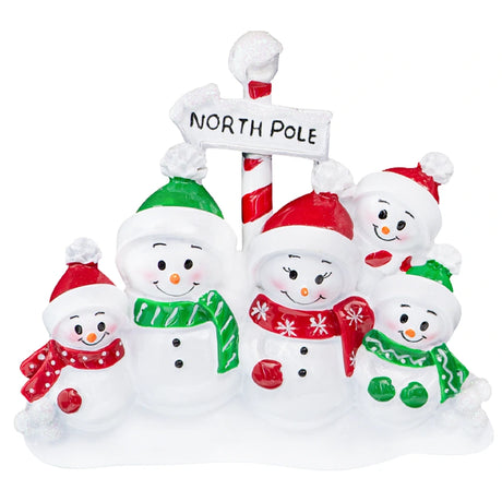 Personalized Snowman Family of 5 Christmas Tree Ornament