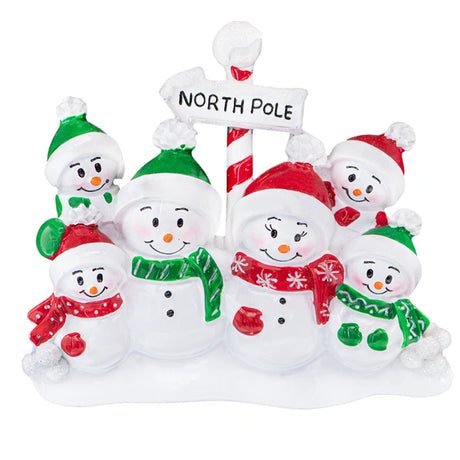 Personalized Snowman Family of 6 Christmas Tree Ornament