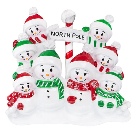 Personalized Snowman Family of 8 Christmas Tree Ornament