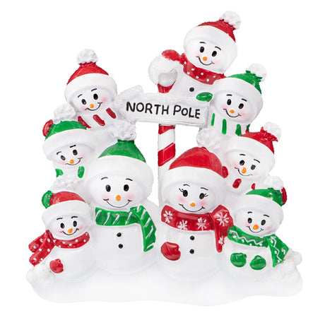 Personalized Snowman Family of 9 Christmas Tree Ornament