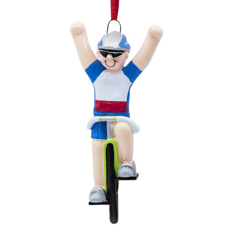 Custom bicycle boy Christmas ornament, perfect for adding a personalized touch to your holiday decor and celebrating young cyclists.