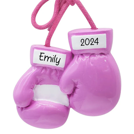 Boxing Christmas ornament personalized with a name or message, showcasing a detailed glove design. The perfect holiday keepsake for boxing enthusiasts.