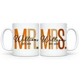 Bridal shower custom Mr. and Mrs. mug set, an ideal gift to celebrate the couple's love and unity.