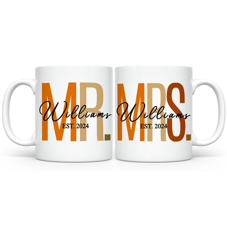 Bridal shower custom Mr. and Mrs. mug set, an ideal gift to celebrate the couple's love and unity.