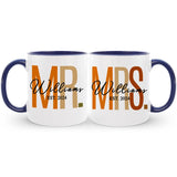 Bridal shower custom Mrs. and Mr. mug set, a delightful gift to commemorate the couple's love.