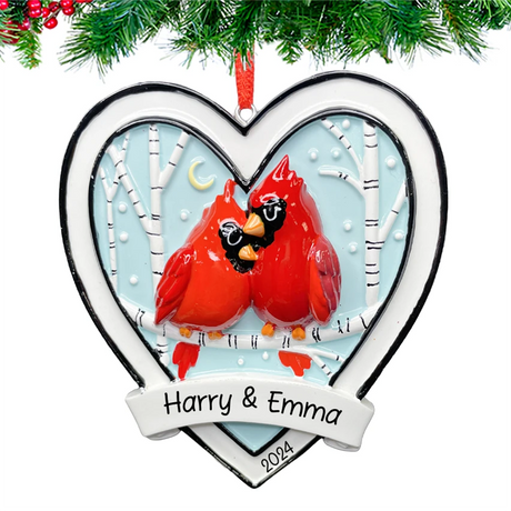 Commemorate your first Christmas together with a cardinal couple first Christmas personalized ornament.