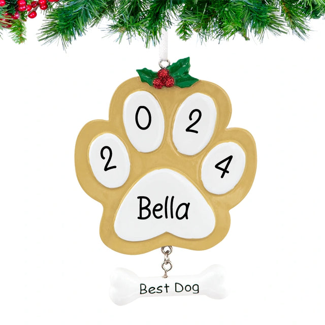 Christmas ornament dog paw print beige: Discover the details.