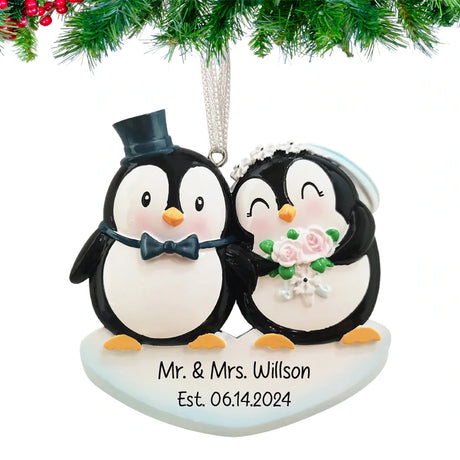 Add charm to your tree with a Christmas ornament featuring a custom penguin bride and groom.