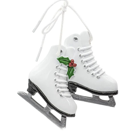 Personalized figure skates Christmas ornaments for a festive touch. Customize these decorations with unique details.