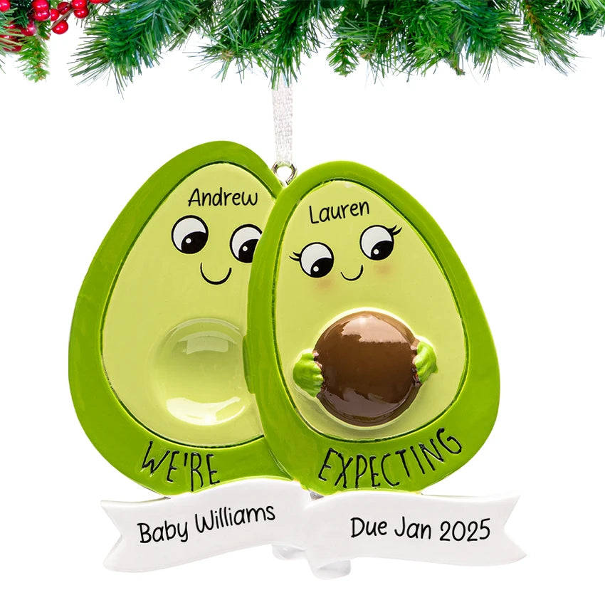 Christmas pregnancy avocado ornament custom, a whimsical and personalized keepsake for Christmas.