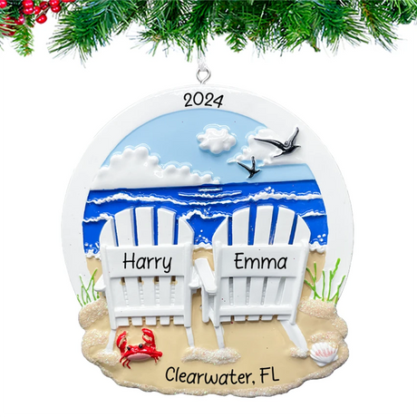 Celebrate your first Christmas together with a couple beach chair ornament from Gift Shopie.