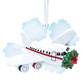 Custom airplane Christmas ornament with personalized details, perfect for aviation lovers and festive holiday decor.