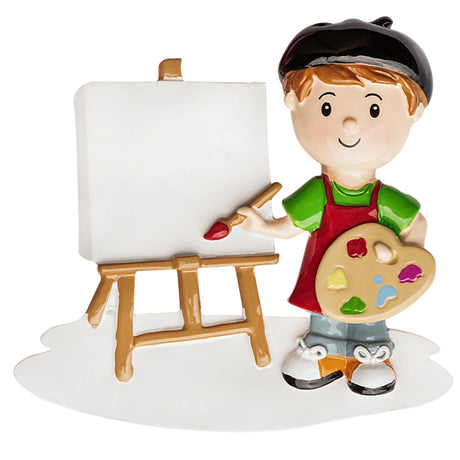 Custom artist painting boy Christmas ornament, a special keepsake for celebrating young creatives.