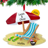 Custom beach sunbathing Christmas ornament, a fun keepsake for those who love sunny holidays.