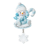 Custom boy baby's first Christmas snowbaby ornament, perfect for celebrating his Christmas.