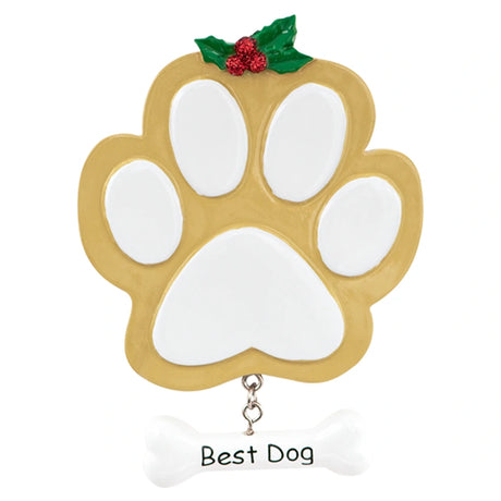 Custom dog paw print ornament beige, a charming decoration to celebrate your furry friend.