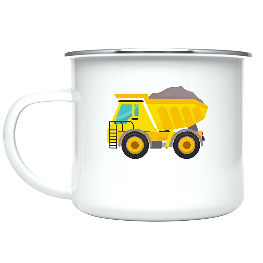 Custom dump truck mug for toddlers, a personalized and playful gift for young truck fans.