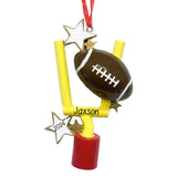 Custom football Christmas ornament with personalized details, perfect for adding a sporty and festive touch to your holiday decorations.