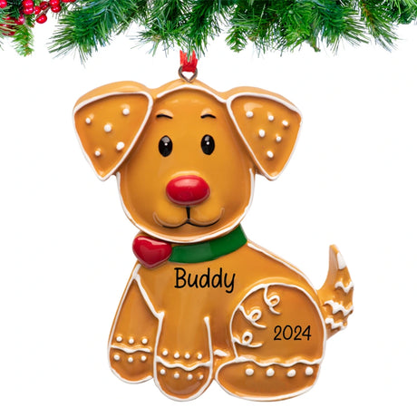 Custom gingerbread dog ornament, a delightful holiday keepsake to celebrate your pet's spirit.