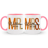 Custom Mrs. and Mr. bridal shower mugs, a perfect keepsake to celebrate the couple's nuptials.