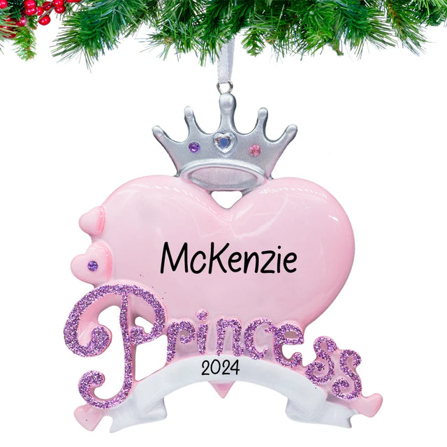 Custom princess ornament with details, perfect for creating magical memories for your princess.