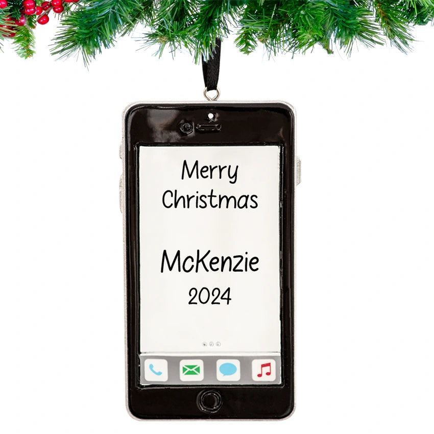 Custom smartphone Christmas ornament, personalized decoration for tech enthusiasts this holiday.