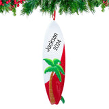 Enhance your holiday decor with custom surfboard ornaments, perfect for beach and surfing enthusiasts.