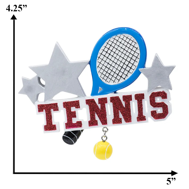 Personalized tennis racket Christmas ornament, perfect for tennis enthusiasts, adding a sporty touch to holiday decorations.