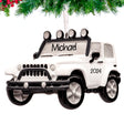 Custom white Jeep Christmas ornament, a perfect keepsake for Jeep enthusiasts.