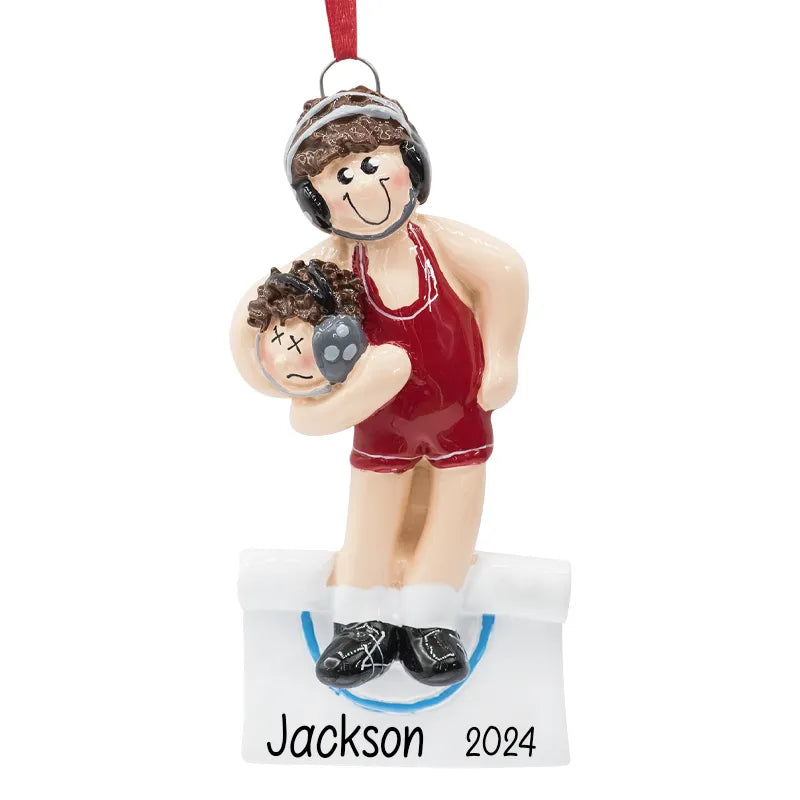 Custom wrestling boy Christmas ornament with personalized details, perfect for celebrating young wrestlers during the holiday season.