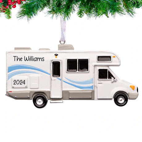 Customized Christmas ornament featuring an RV Windstream, perfect for adding a personal touch.