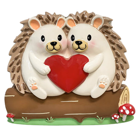 Commemorate your love with a hedgehog couple first Christmas together ornament.