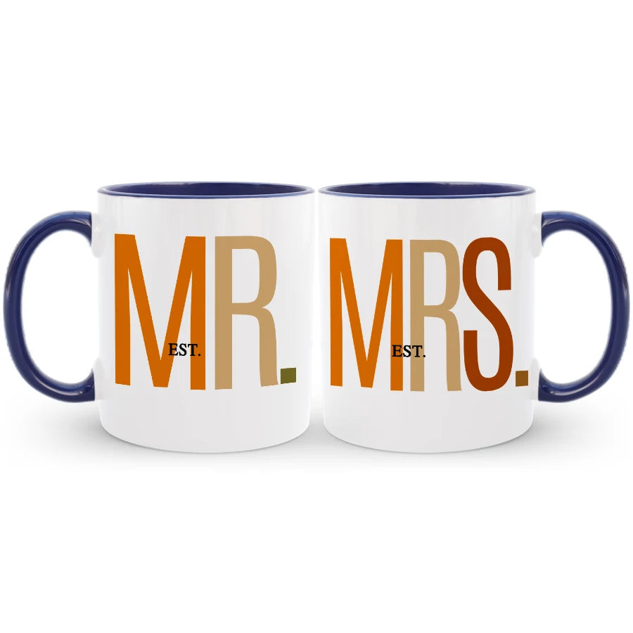 Mrs. and Mr. personalized coffee mug set, a special gift for couples to enjoy their daily rituals.