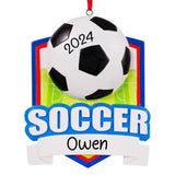 Personalized 3D soccer Christmas ornament, perfect for soccer enthusiasts and adding a unique touch to holiday decor.