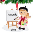 Personalized artist painting girl ornament, a charming keepsake for young art lovers.