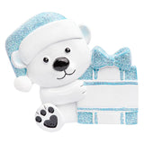 Personalized baby's first Christmas ornament featuring a boy baby bear, a charming keepsake.
