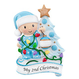 Personalized baby's second Christmas ornaments featuring a boy, perfect for celebrating his Noel.