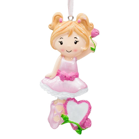 Personalized ballet girl Christmas ornament with custom name, perfect for celebrating young dancers during the holiday season.