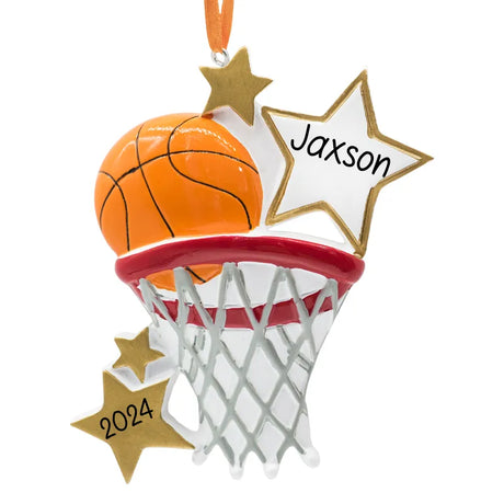 Personalized basketball ornaments for sports enthusiasts. Customize these ornaments with unique details.