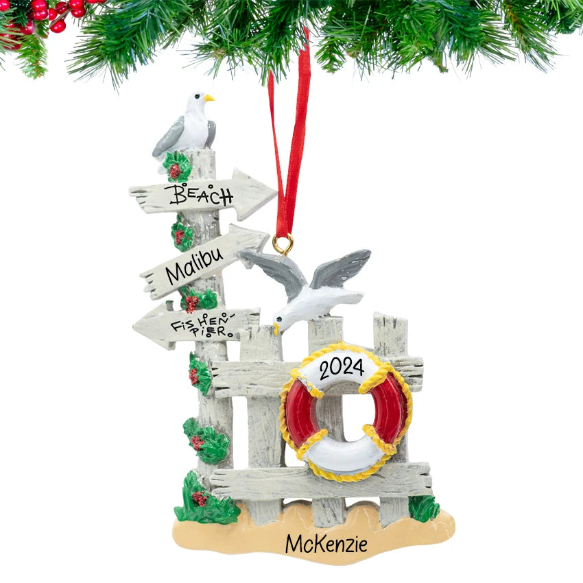 Personalized beach gate Christmas ornament, ideal for adding a coastal touch to your holiday decor. Personalize for a unique and festive beach-themed keepsake!