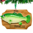 Personalized Christmas ornament fish bass plaque, a unique keepsake celebrating fishing adventures.