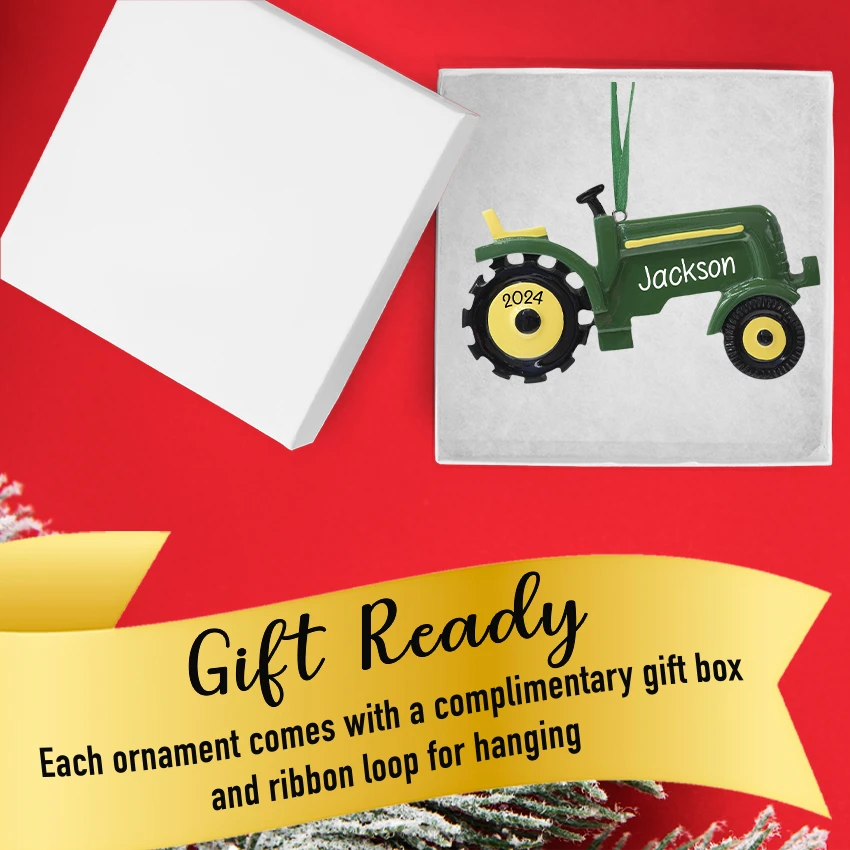 Celebrate the season with a personalized Christmas ornament featuring a tractor, perfect for adding a unique touch to your holiday decorations.