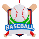 Personalized Christmas ornaments featuring a baseball theme, ideal for baseball enthusiasts.