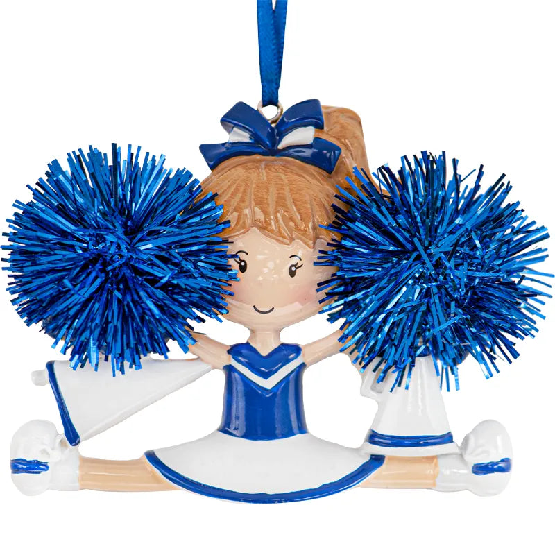 Personalized Christmas ornaments featuring a cheerleader, perfect for celebrating cheerleading during the holiday season.