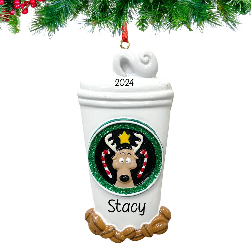 Add a unique touch to your holiday decor with personalized Christmas ornaments shaped like coffee cups, featuring custom designs and festive charm.