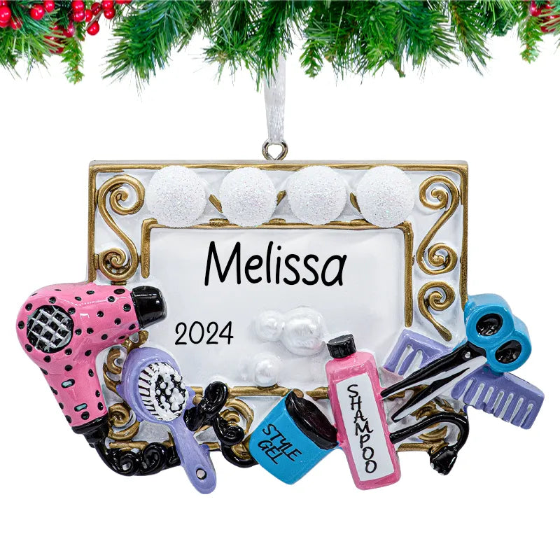 Personalize your holiday decor with a charming hair stylist Christmas ornament.