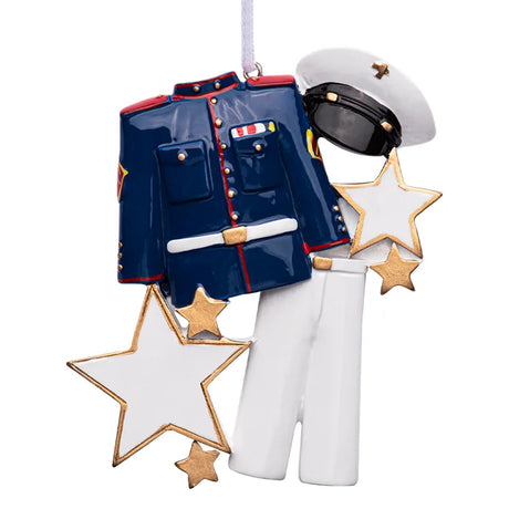 Enhance your holiday decor with personalized marine uniform Christmas ornaments, perfect for honoring military service.