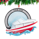 Add a personal touch to your holiday with a customized speed boat ornament, ideal for water sports lovers.